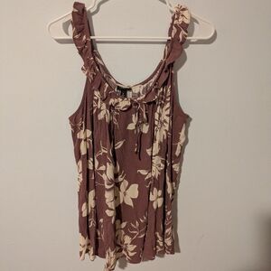 Torrid Floral Print Washable Crinkle Gauze Ruffle Tie Front Tank Size 2X